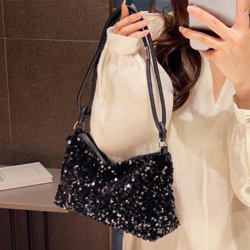 Popular trendy women's Korean-style handbag with sequins - versatile single-shoulder small bag