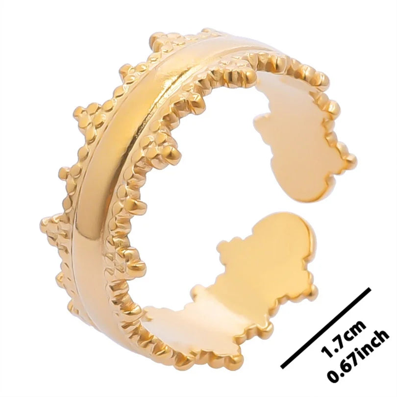 خواتم أنيقة مطلية بالذهب من الفولاذ المقاوم للصدأ، 6 قطع/مجموعة، بتصميمات زهور ونجوم وأوراق شجر وحب وثعبان، خواتم مجردة، مجوهرات نسائية بالجملة