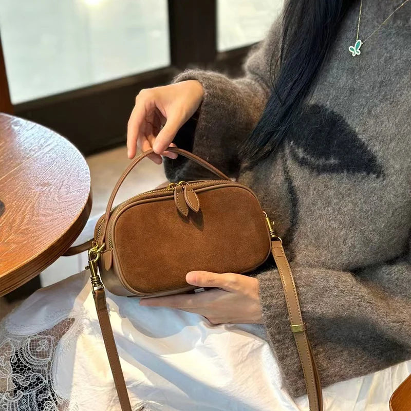 Autumn Winter Women's Cow Nubuck Leather Shoulder Bag Ladies Cowhide Handbag Female Luxury Design suede commuting Crossbody Bag