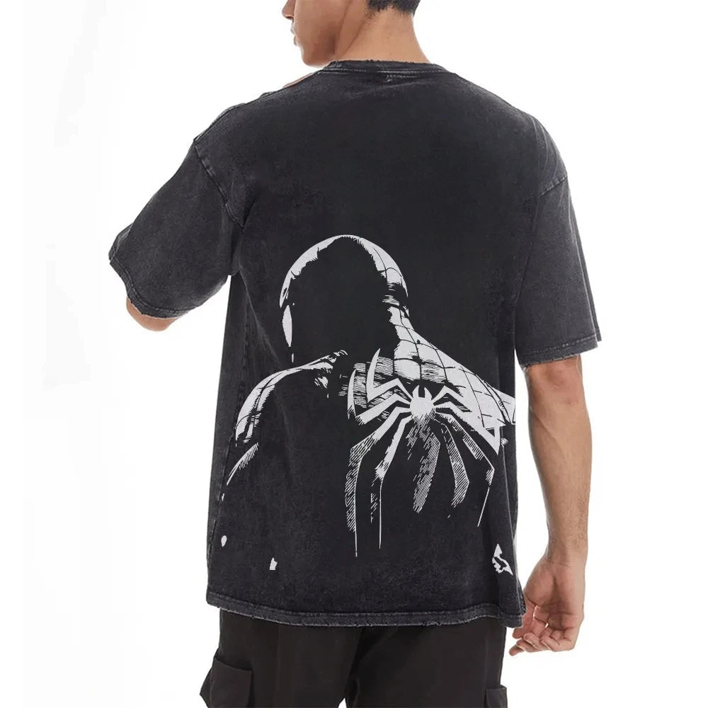 تي شيرت رجالي صيفي مريح بأكمام قصيرة ونصف كم من Marvel Spider-man بتصميم كلاسيكي مغسول بأكمام قصيرة وملابس رياضية شائعة