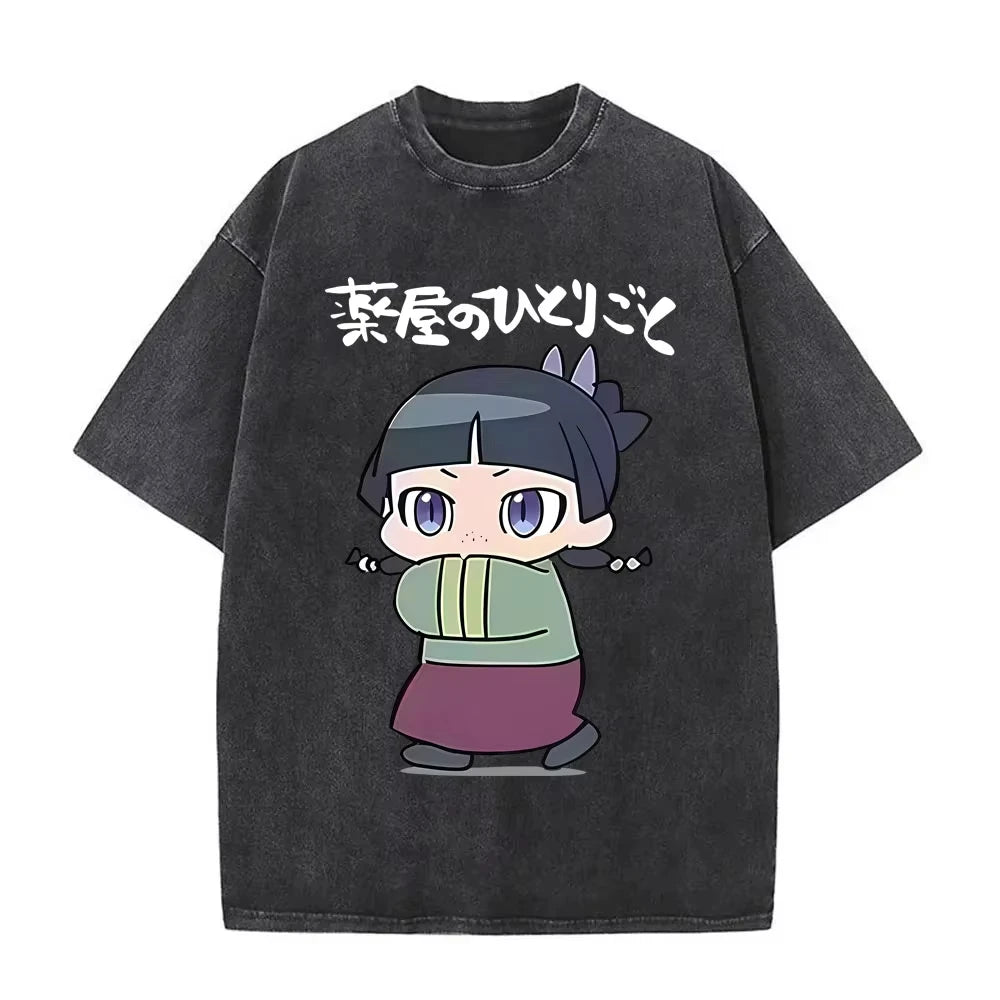 تي شيرتات بطبعة جرافيكية من مسلسل الرسوم المتحركة "مذكرات الصيدلي" من ماوماو، ملابس رجالية ونسائية، تي شيرتات كبيرة الحجم، ملابس الشارع