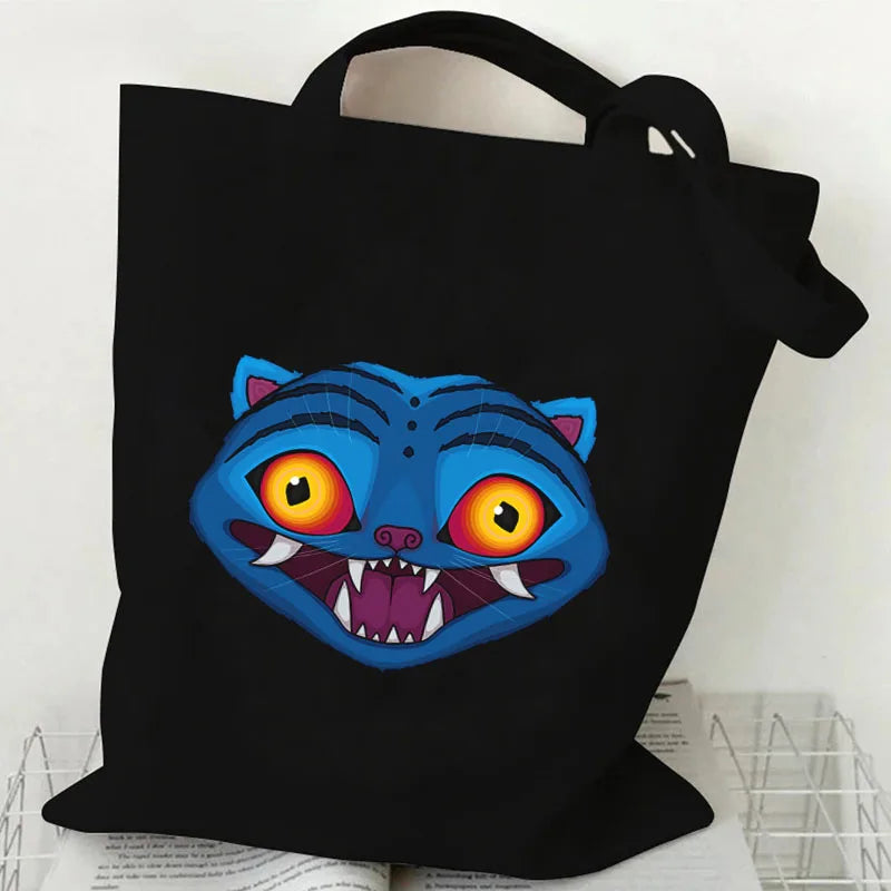 حقيبة تسوق قماشية بتصميم أنيمي صائد الشياطين من كيبوب، حقيبة تسوق عصرية بسعة كبيرة، حقيبة يد نسائية