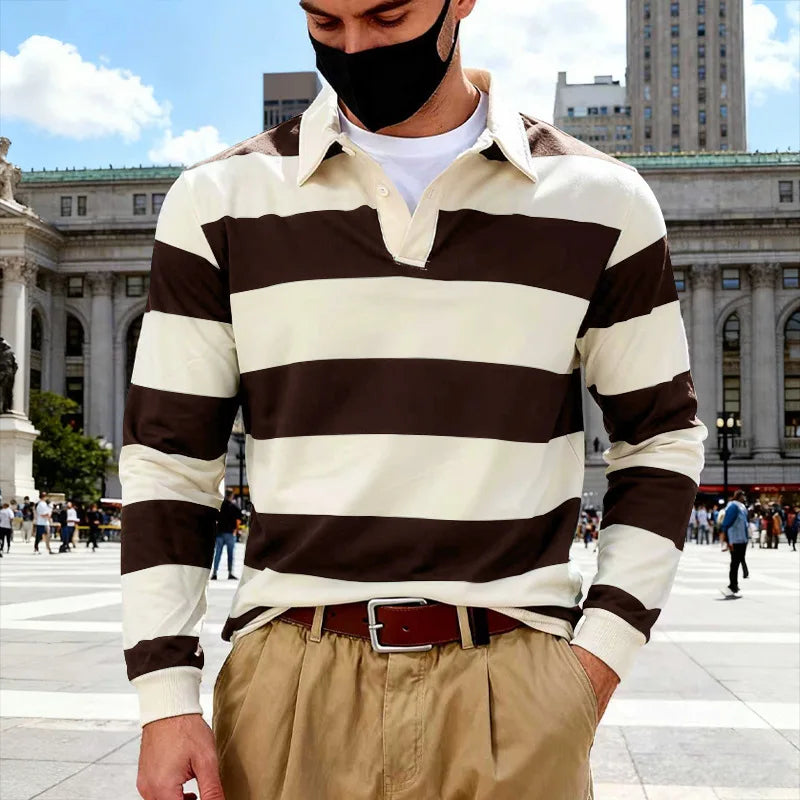قميص بولو رجالي مخطط بتصميم هونغ كونغ، ربيع وخريف 2025، فضفاض وعصري، مناسب للرجال والنساء