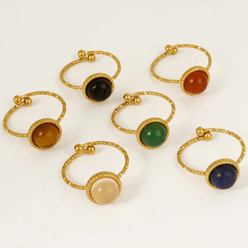 3/6 قطع خاتم دائري إبداعي من حجر عين النمر الحقيقي قابل للتعديل من الفولاذ المقاوم للصدأ خاتم مجوهرات للرجال والنساء هدية الذكرى السنوية إكسسوارات