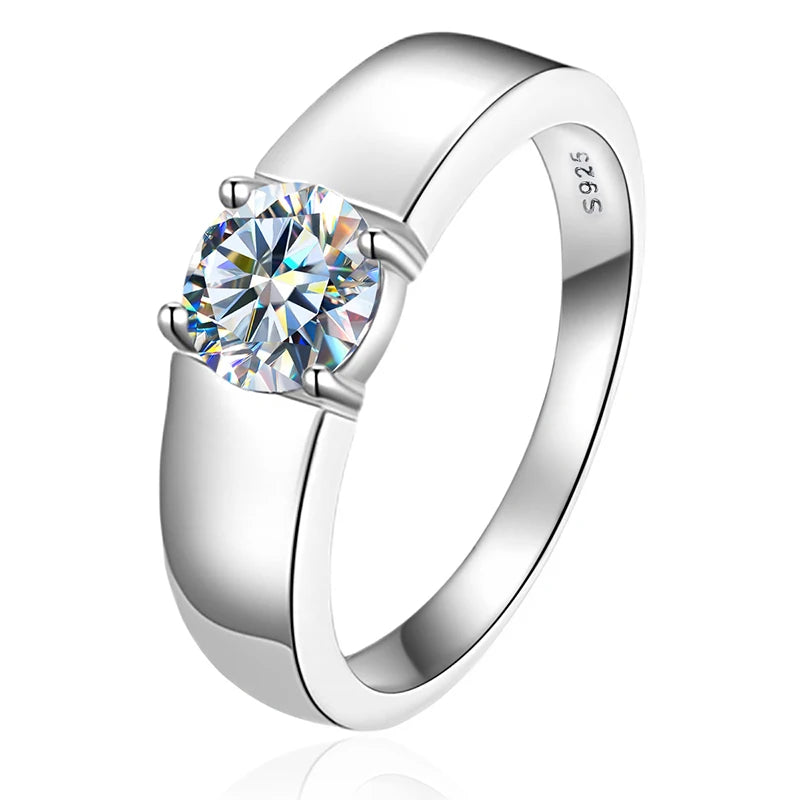 GRA Concise 1-2CT D Color Certified Moissanite Diamond Wedding Rings For Men Real 925 Sterling Silver Top Quality Luxury Jewelry
