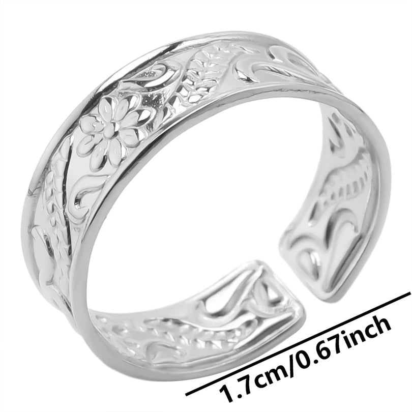 خاتم معدني عالي الجودة بتصميم غير منتظم ومجوف، مفتوح وقابل للتعديل، مصنوع من الفولاذ المقاوم للصدأ، مناسب للنساء والرجال، إكسسوارات مستوحاة من زهرة ونجمة البحر