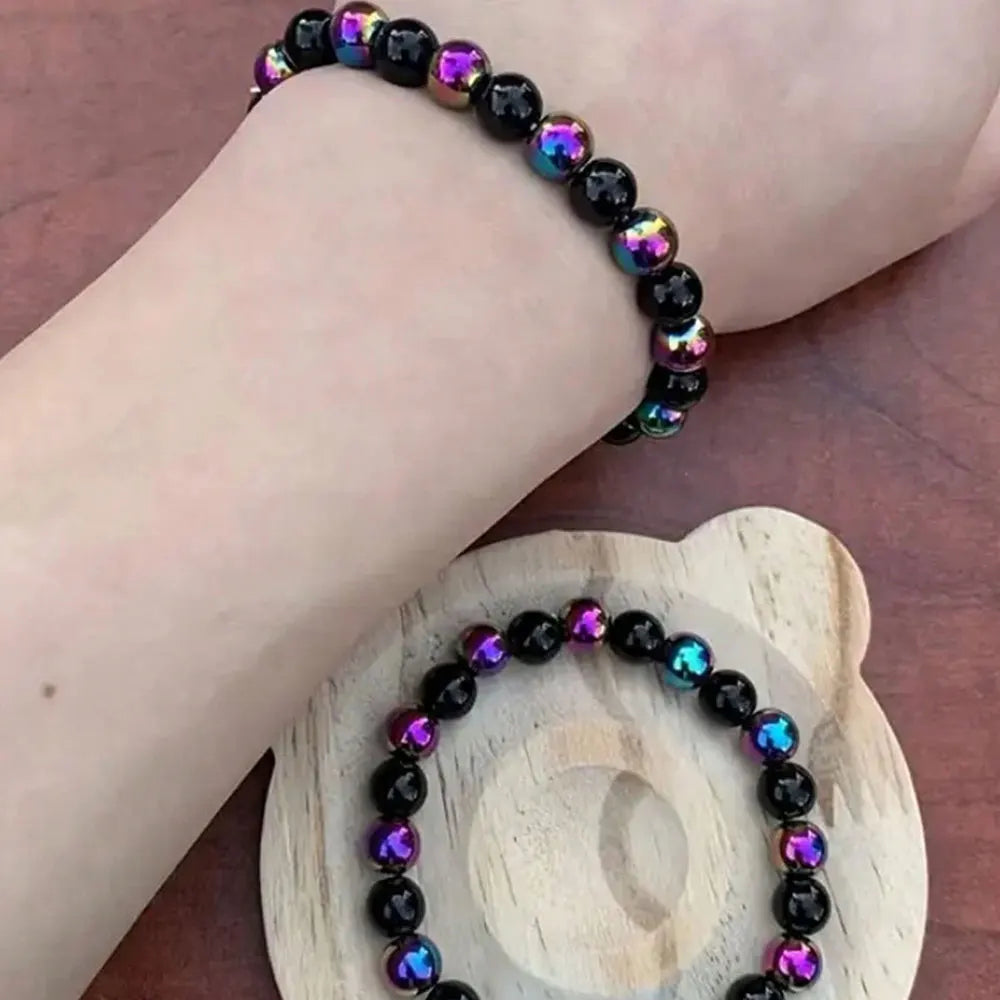 سوار من حجر العقيق البركاني قوس قزح مقاس 8 مم على الطراز البوهيمي - مجوهرات مصنوعة يدويًا للجنسين، مناسبة للارتداء اليومي والحفلات والهدايا