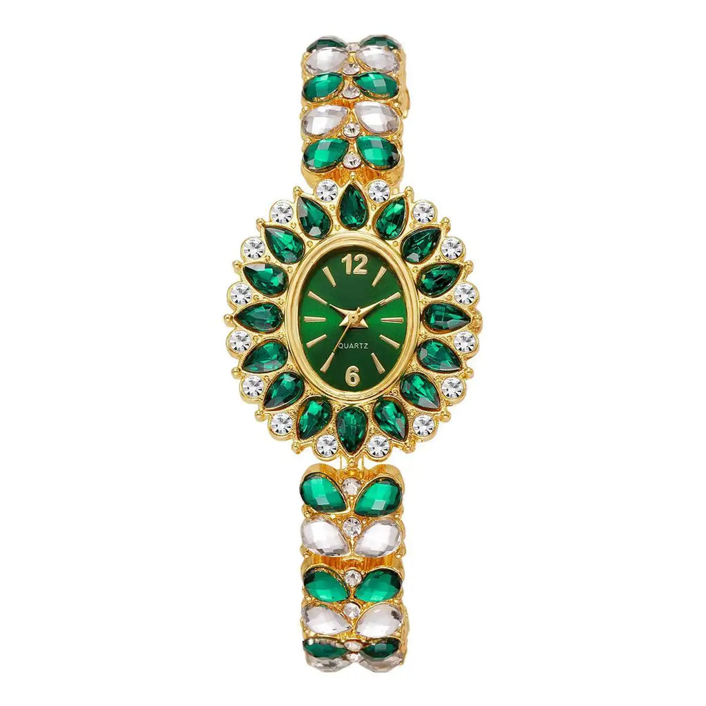 ساعة يد نسائية أنيقة، سوار فاخر مرصع بأحجار الراين، ساعة كوارتز للبنات، ساعة يد نسائية