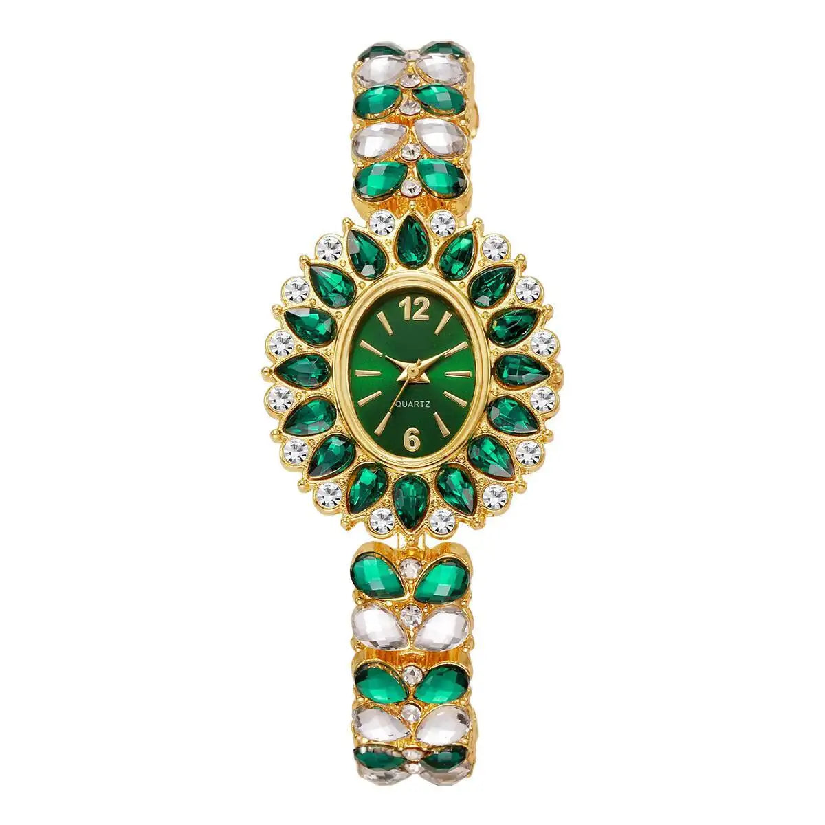 ساعة يد نسائية أنيقة، سوار فاخر مرصع بأحجار الراين، ساعة كوارتز للبنات، ساعة يد نسائية