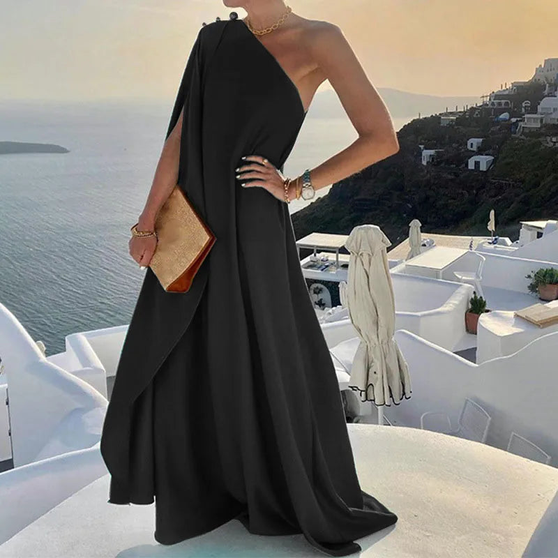 Fashion Elegant Party Dress Women Sexy Off Shoulder Solid Loose Dresses Robe Femme Casual Holiday Beach Skirt Dress Lady Summer