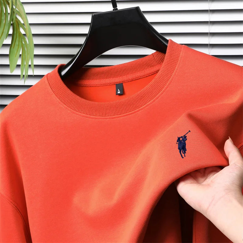 تي شيرت رجالي كاجوال فضفاض بأكمام طويلة ورقبة دائرية مطرزة من العلامة التجارية للرجال