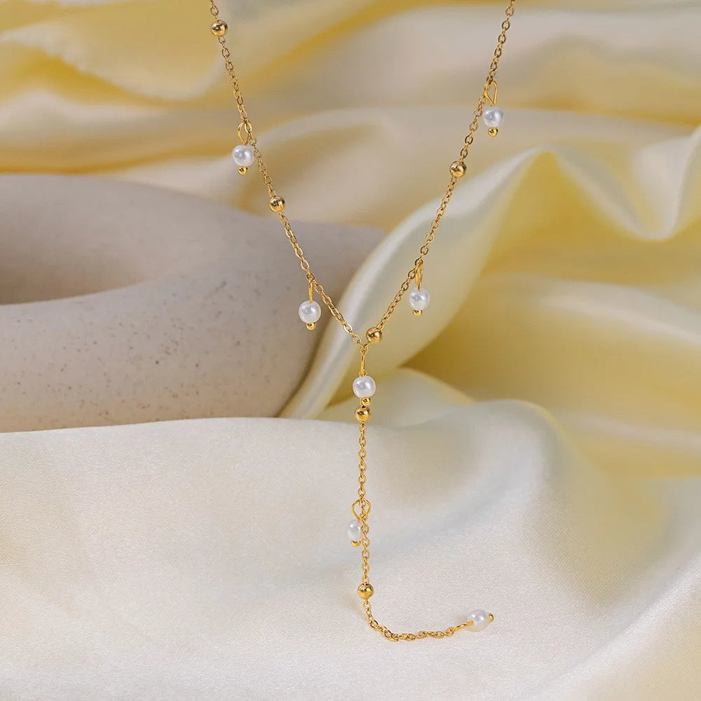 Premium Stainless Steel Long Necklace Trendy Pig Nose Style Y Shape Drop Pendant Waterproof Necklace for Women Girls Jewelry