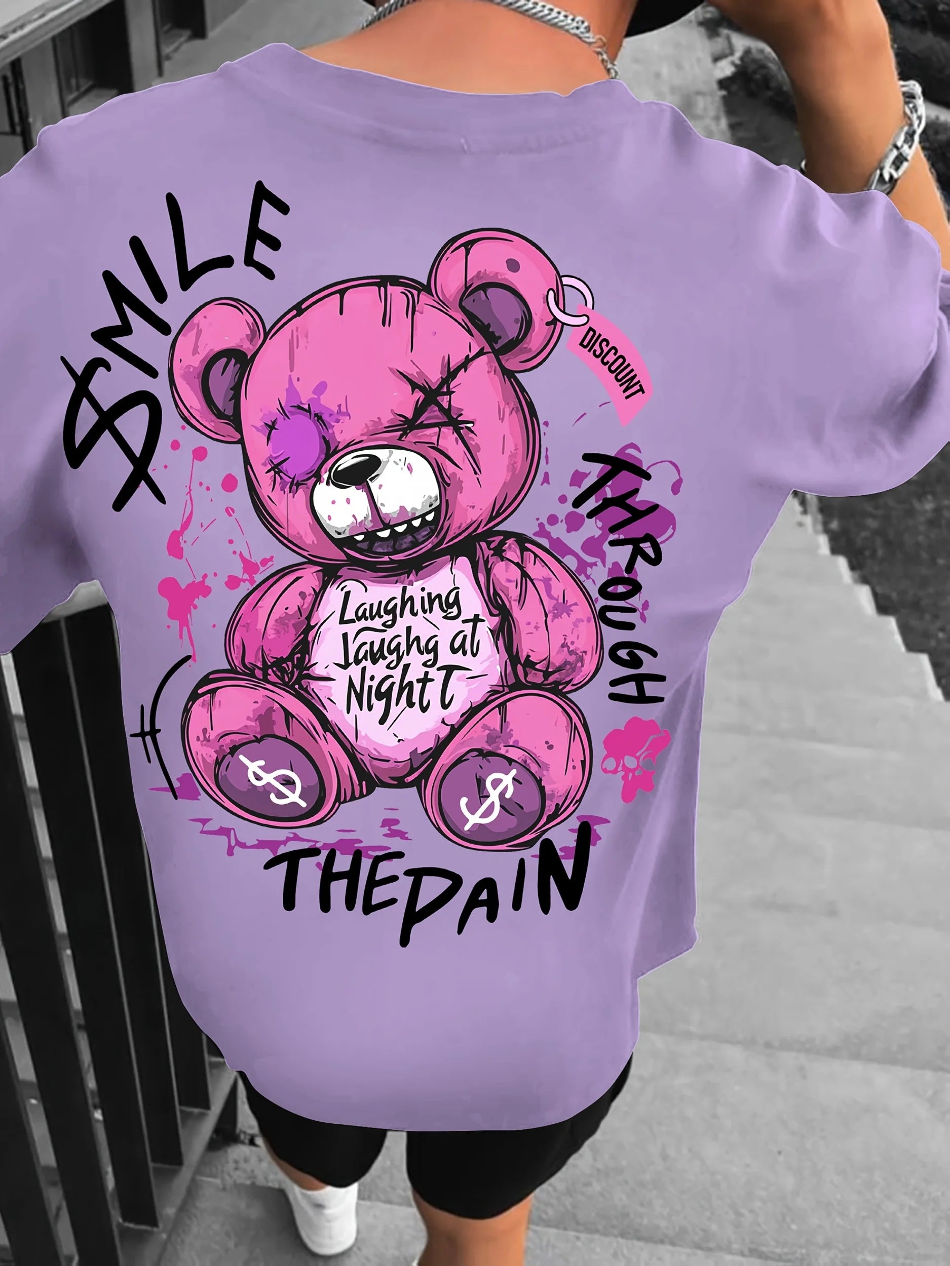 تيشيرت رجالي صيفي جديد بتصميم عصري، مطبوع عليه حروف على شكل دب تيدي، مريح وجيد التهوية، بياقة دائرية، مناسب للارتداء في الهواء الطلق.