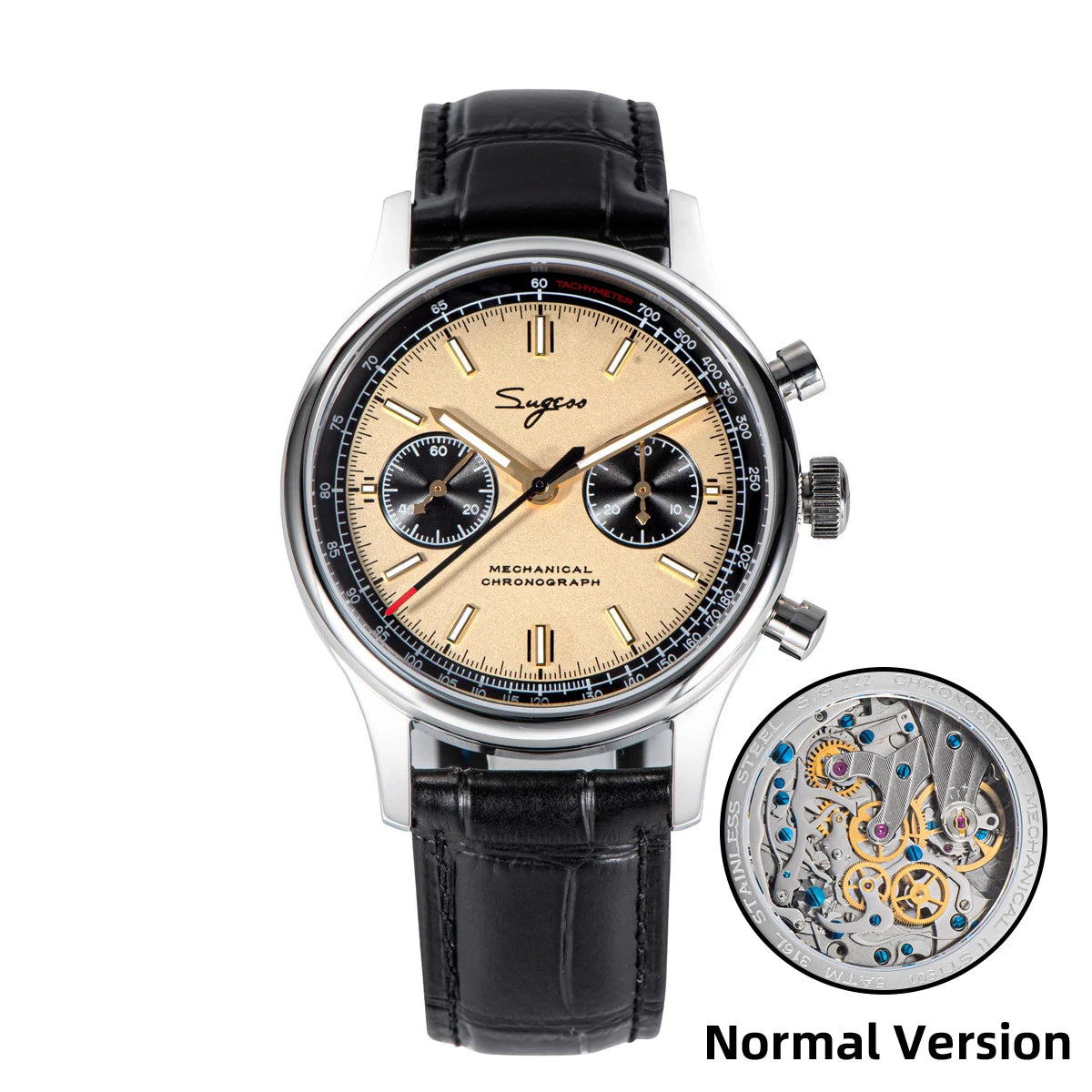 ساعة Sugess 1963 Pilot للرجال ميكانيكية كرونوغراف باندا ساعة يد Air Force Sapphire مقاومة للماء لحركة Seagull ST1901 v3