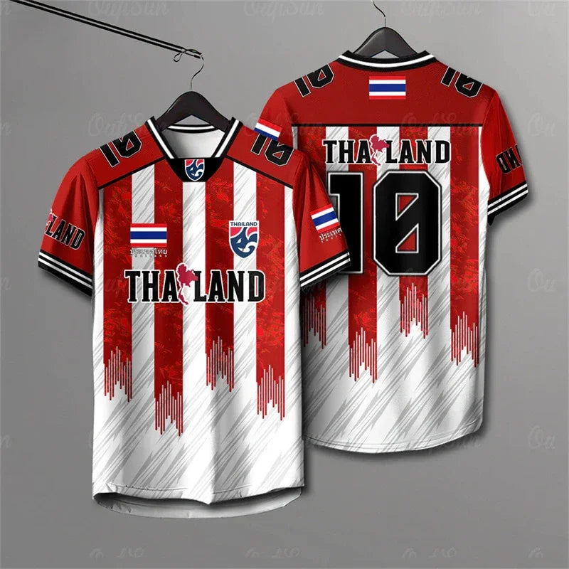 Male and Female Elephants Thailand 3D Printed Rugby Collar Short Sleeve T-shirt Summer Street Large Breathable Sports