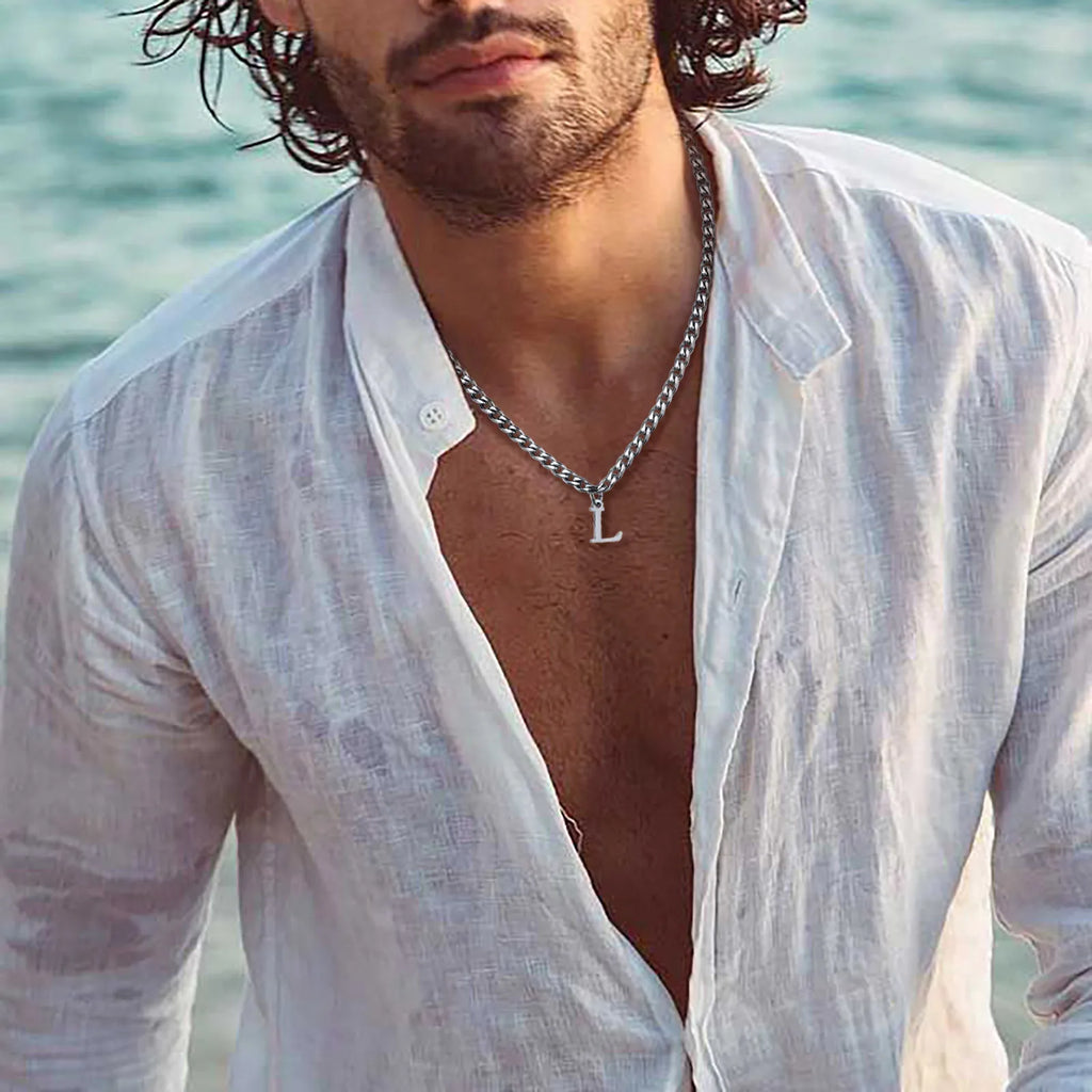 قلادة Vnox البسيطة بحرف AZ للرجال والنساء، سلسلة كوبية من الفولاذ المقاوم للصدأ ومقاومة للماء، هدية مجوهرات له