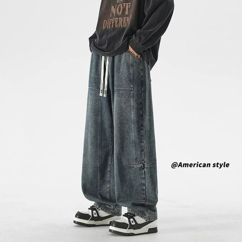 2025 American Style Relaxed Fit Jeans for Men Loose Fit Stretch Waist Loose Straight Leg Denim Pants Casual Comfortable Big 3XL