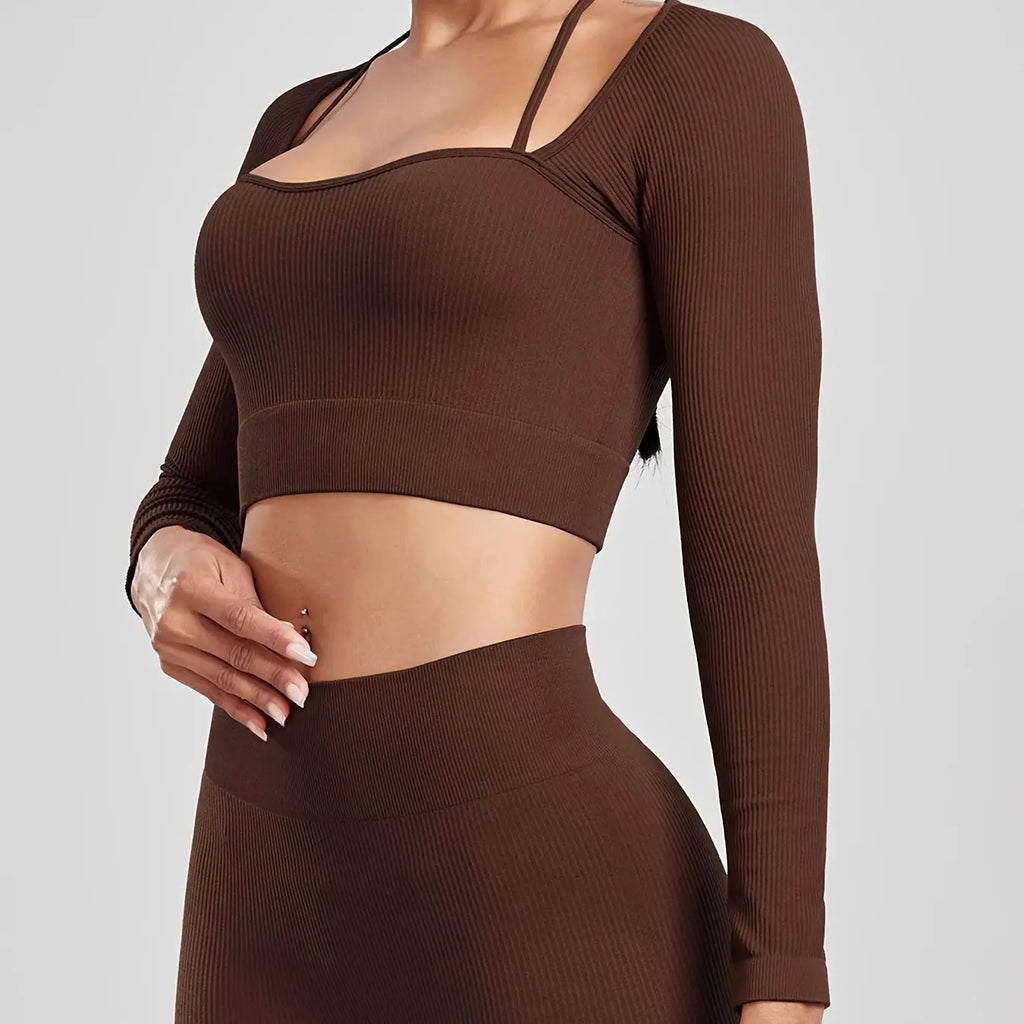 1/3 قطعة نسائية بخيوط لولبية وأكمام طويلة وقميص قصير للجري واللياقة البدنية وقميص رياضي مناسب لليوجا وقمصان كاجوال