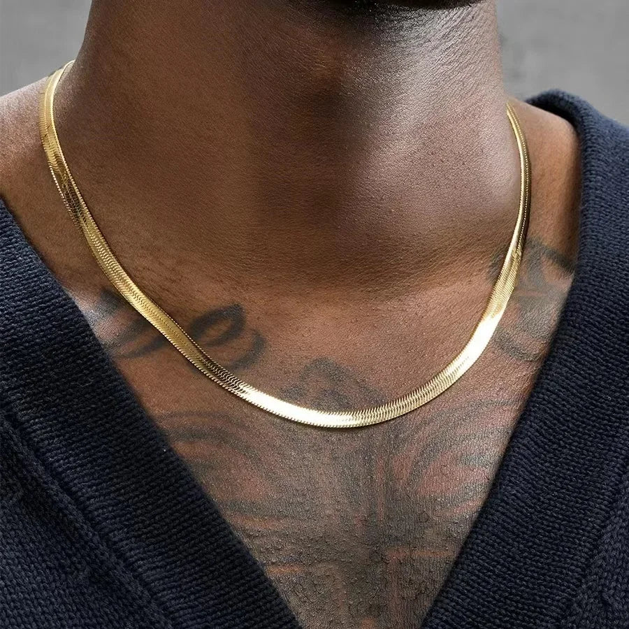 قلادة رجالية من الفضة الإسترلينية عيار 925 على شكل ثعبان مسطح بطول 4 مم، سلسلة بانك، مجوهرات نسائية، إكسسوارات حفلات عصرية للبيع بالجملة