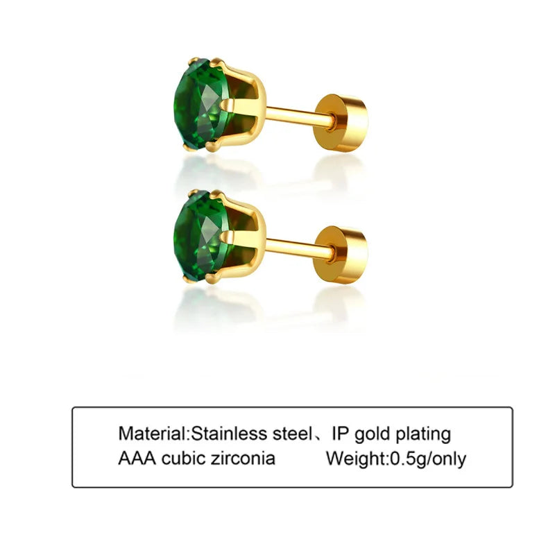 Retro Green Zircon Pendant Necklace For Women, Crystal Stone Chain Stainless Steel Gold Plated Luxury Birthday Gifts