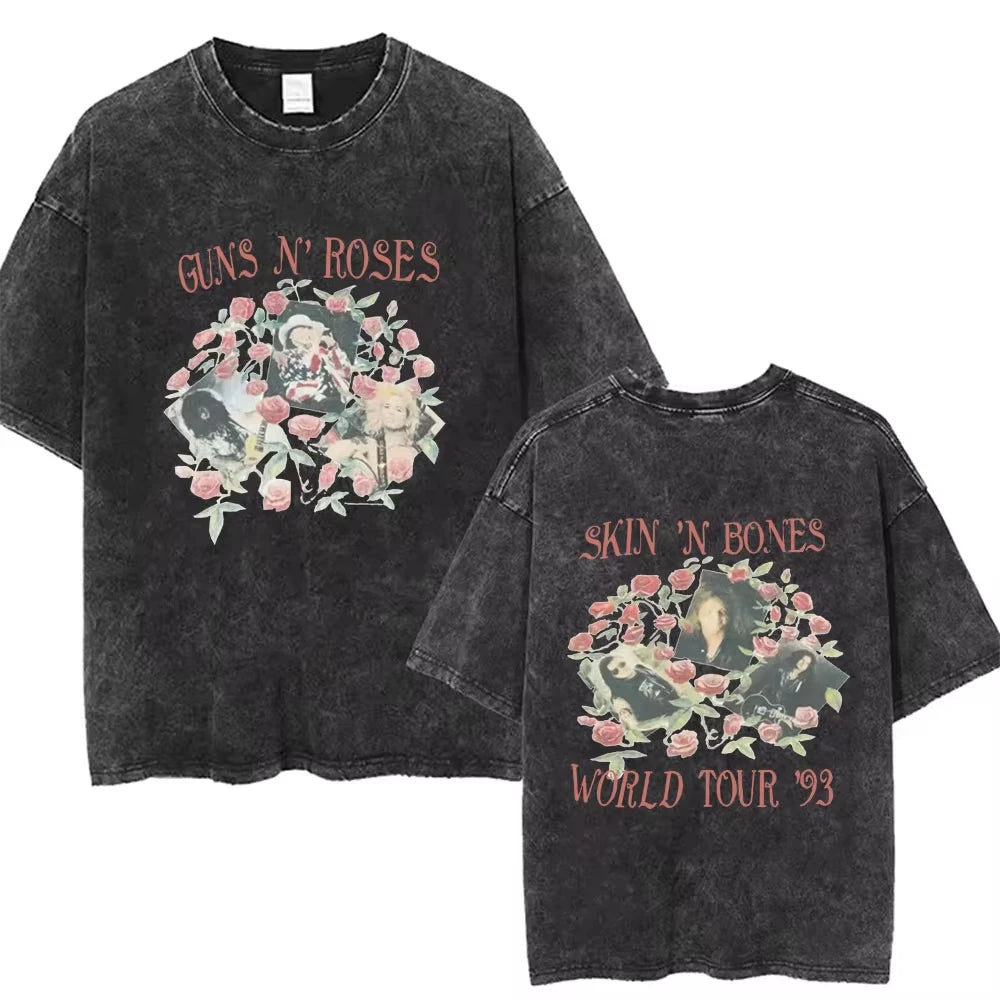 تي شيرت رجالي ونسائي مطبوع عليه شعار فرقة الروك غان إن روز، ملابس الشارع، مقاس كبير، بأكمام قصيرة، كاجوال