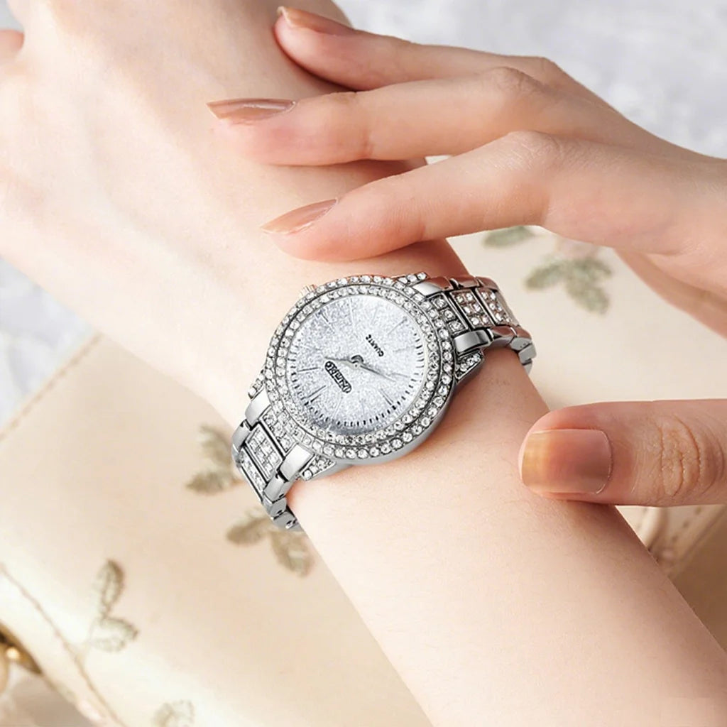 طقم ساعة يد كوارتز أنيقة للسيدات مكون من 6 قطع مع مجوهرات - هدية مثالية للنساء، عيد الحب، تصميم أنيق
