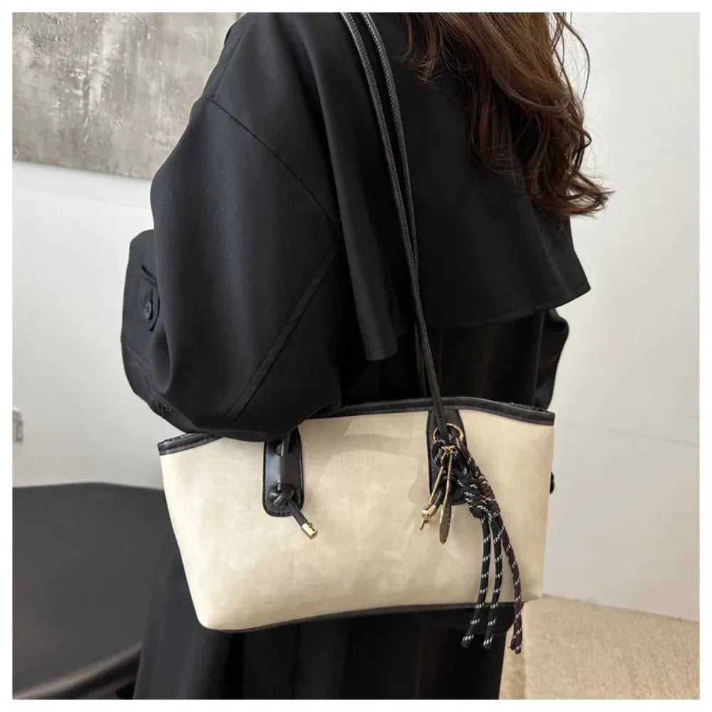 Y2K Trend Large Capacity Work Shoulder Bag Solid Color Simple Lady Handbags PU Leather Tote Bag Women Female