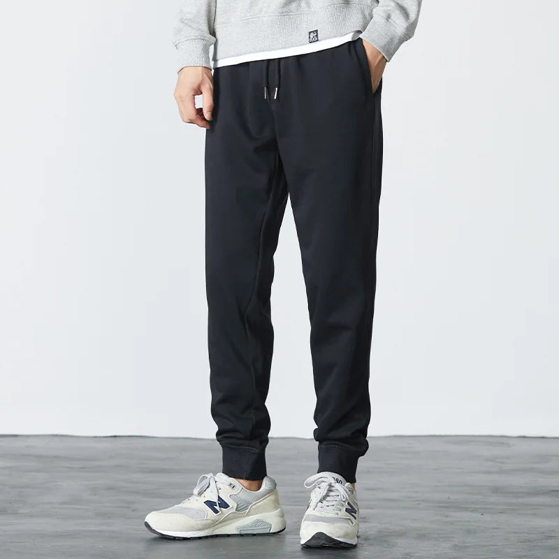 New men's high-quality solid-color sport pants - sport outfit - elastic waist - 2026 casual loose pants - black/grey - cotton jo