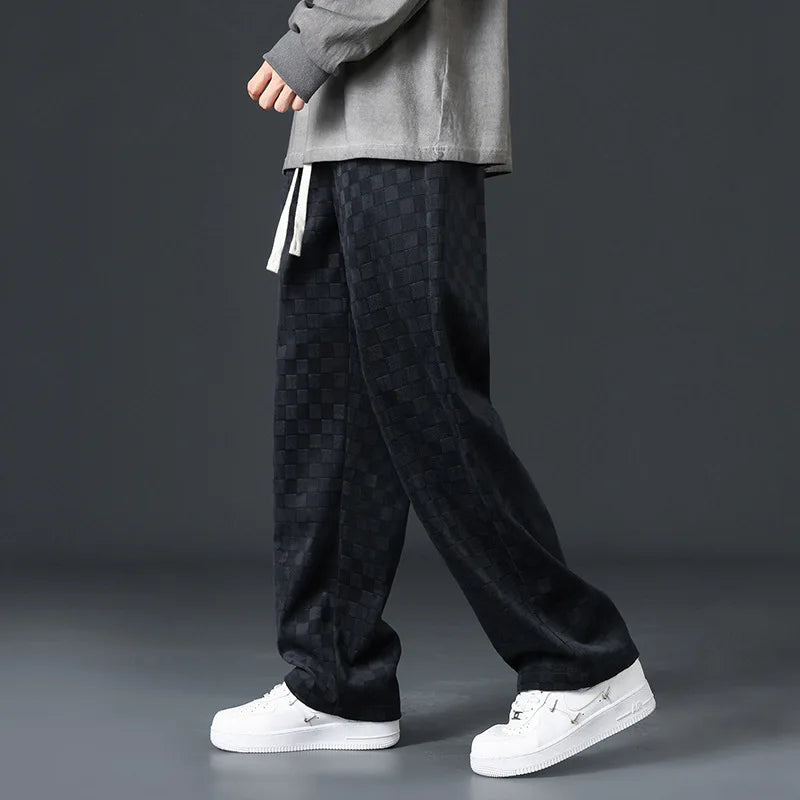 Corduroy Pants Men's Spring Autumn Loose Straight Wide-leg Sweatpants Hong Kong Style Sports Casual Trousers