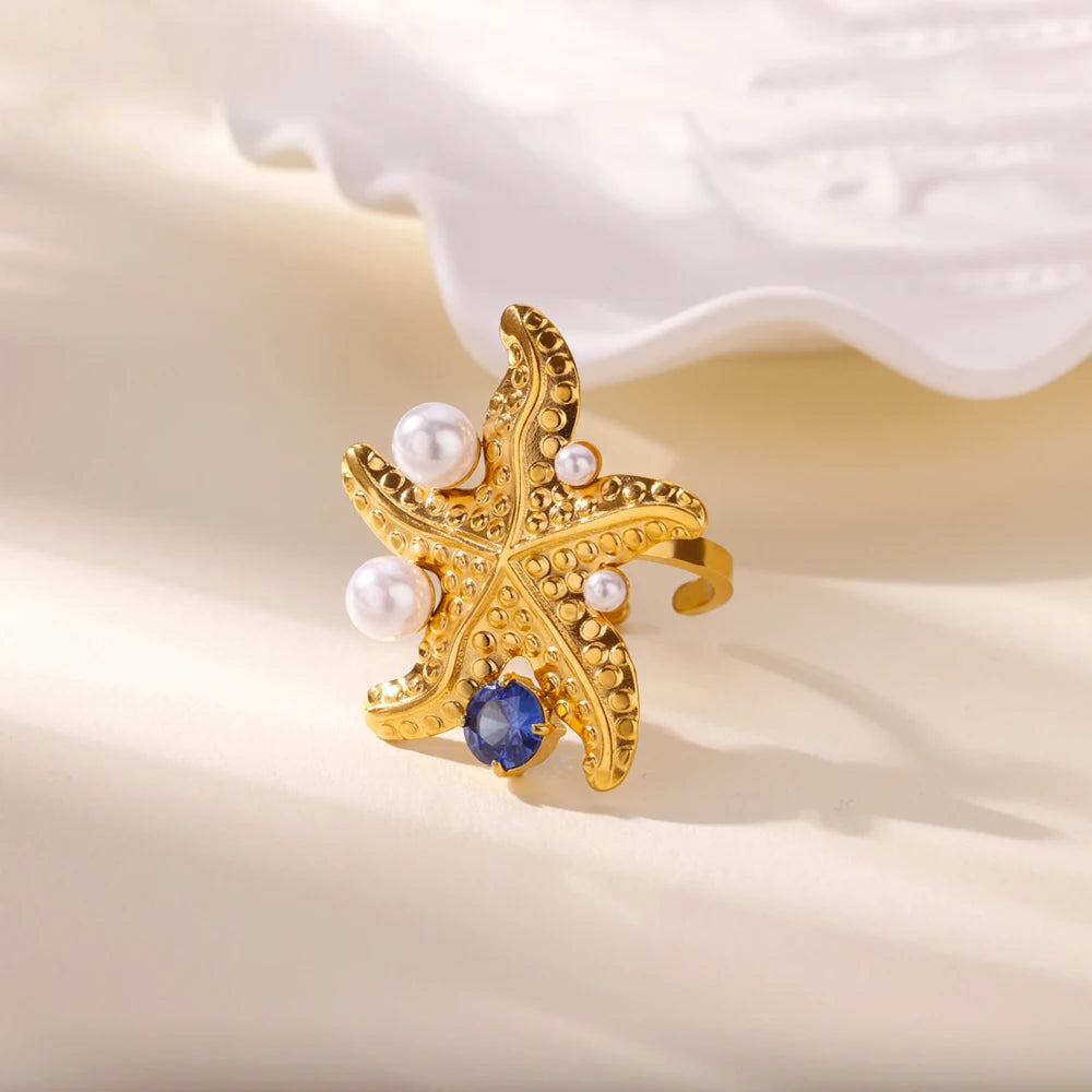 خواتم زركون زرقاء فاخرة للنساء، مصنوعة من الفولاذ المقاوم للصدأ ومطلية بالذهب، بتصميم زهرة وفراشة، مجوهرات براقة رائعة للحفلات 2025