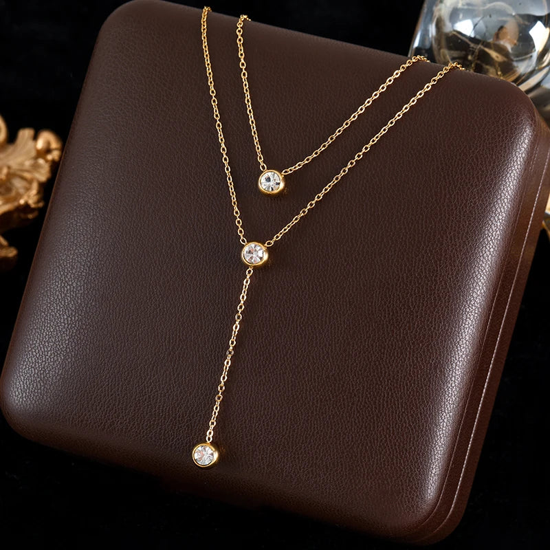GANEMLY 316L Stainless Steel Clover Flower Zircon Necklace For Women 2025 Fashion Clavicle Neck Chain Waterproof Jewelry Gift