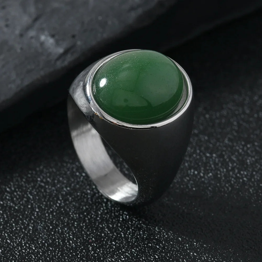 Vintage 316L Stainless Steel Black Pink Green Stone Ring For Women Men 2025 New Finger Fashion Jewelry Accessories 6-12 Big Size