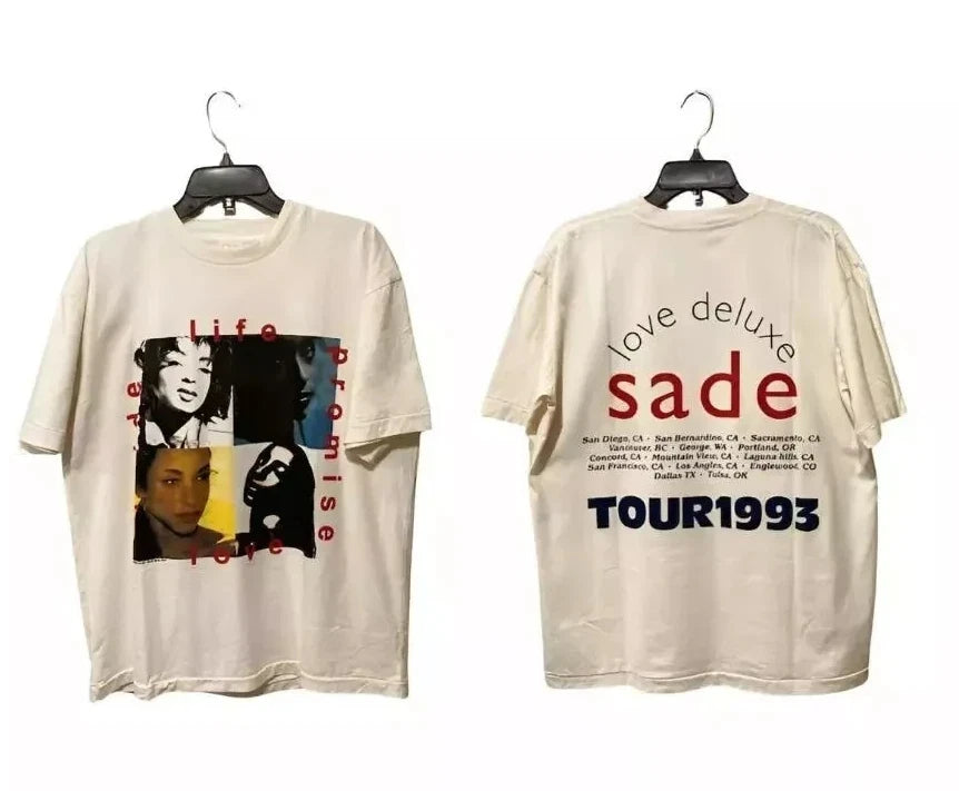 American Vintage 1993 Sade Love Tour 1993 T-Shirt Summer New Men's and Women's Streetwear