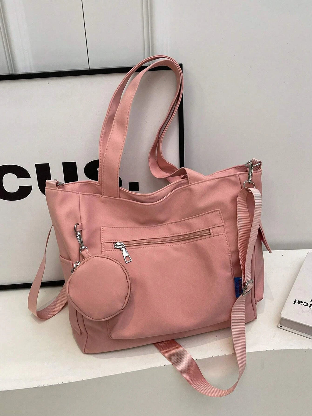 حقيبة تسوق كبيرة الحجم للجنسين مع جيب للعملات المعدنية، حقيبة مدرسية أنيقة لطلاب المدارس المتوسطة، حقيبة كاجوال، حقيبة كتف كروس بودي