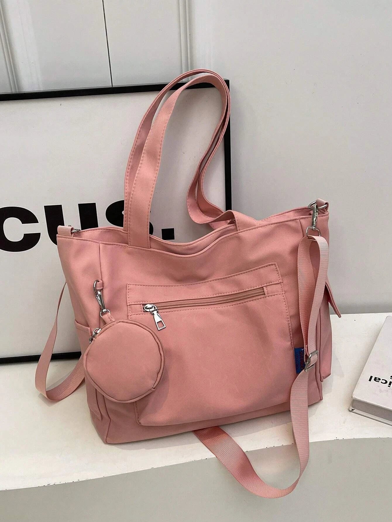 حقيبة تسوق كبيرة الحجم للجنسين مع جيب للعملات المعدنية، حقيبة مدرسية أنيقة لطلاب المدارس المتوسطة، حقيبة كاجوال، حقيبة كتف كروس بودي