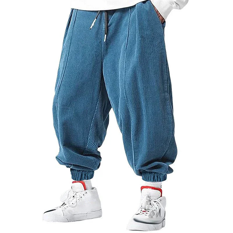 spring autumn Men's Casual Loose Drawstring Pants Fashion Sweatpants solid-color Corduroy trousers jogger training men Pants