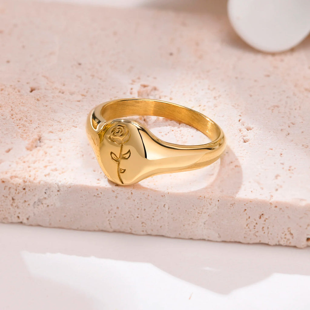 خاتم الخنصر، خاتم التوقيع، خاتم رجالي ونسائي، خواتم توقيع من الفولاذ المقاوم للصدأ مزينة بالزهور، خاتم النجمة الشمالية السماوي من الزركونيا المكعبة