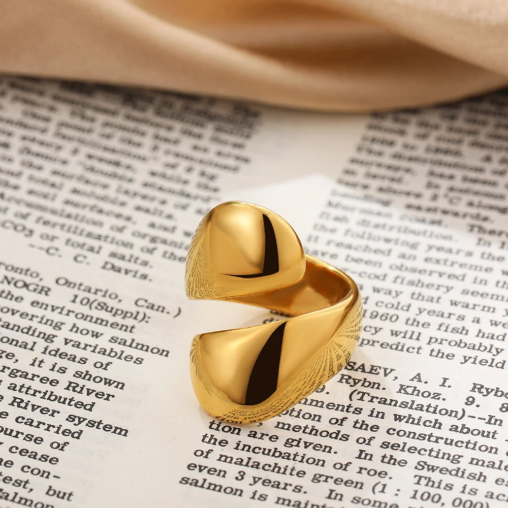 خواتم إبداعية من الفولاذ المقاوم للصدأ بلون ذهبي للنساء، بتصميم بانك جريء وغير منتظم، وخاتم دائري أملس على شكل قبة، قطعة مجوهرات مميزة، هدية مثالية.