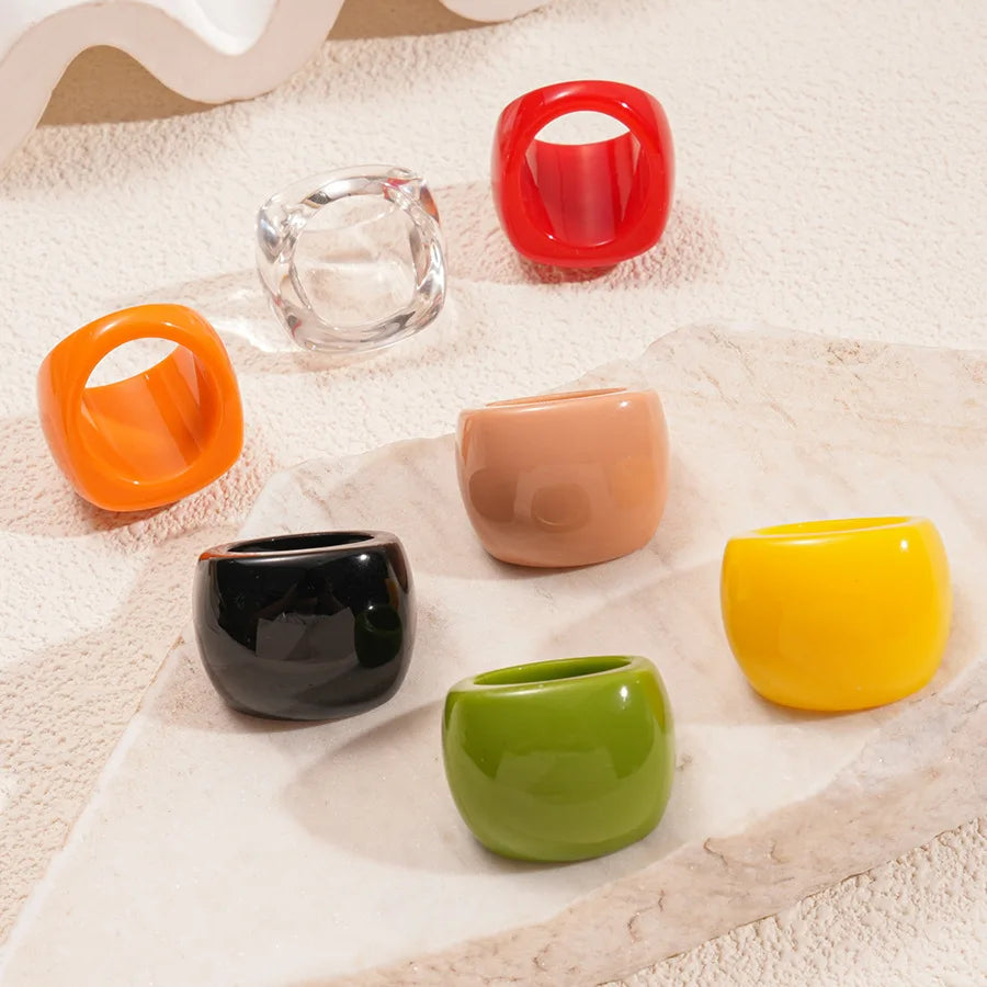 Candy Color Acrylic Resin Ring Simple Fashion Geometric Round Finger Rings Women's Stacked Rings Hand Jewelry Accessories F