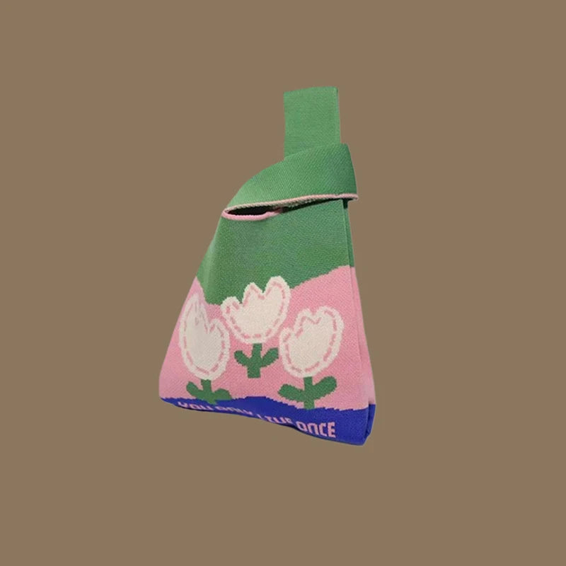 حقائب يد نسائية أنيقة مصنوعة يدويًا محبوكة، حقيبة معصم صغيرة بعقدة، حقيبة تسوق كورية كاجوال قابلة لإعادة الاستخدام