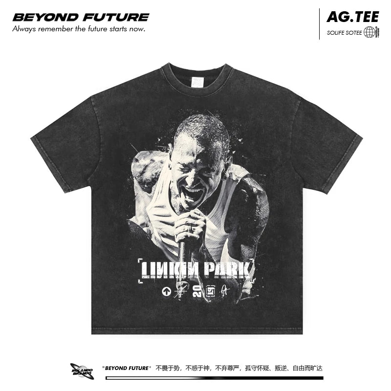 تي شيرت بأكمام قصيرة من Linkinpark Union Park Rock American Fashion Brand محايد فضفاض قابل للغسل مقاس كبير قديم