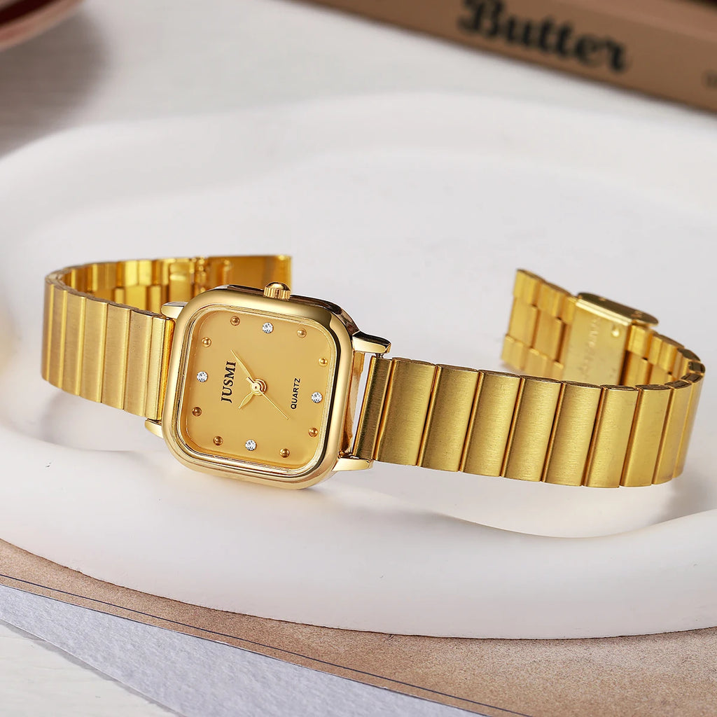 ساعة كوارتز نسائية أنيقة وبسيطة، مصنوعة من سبيكة معدنية، مناسبة كهدية للهالوين أو عيد الميلاد.