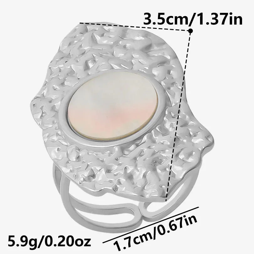 خاتم واحد عصري من الفولاذ المقاوم للصدأ، بتصميم هندسي مستوحى من البحر الطبيعي، مفتوح وسميك، بنمط صدفة بحرية، قطعة واحدة، مجوهرات نسائية عتيقة غير منتظمة