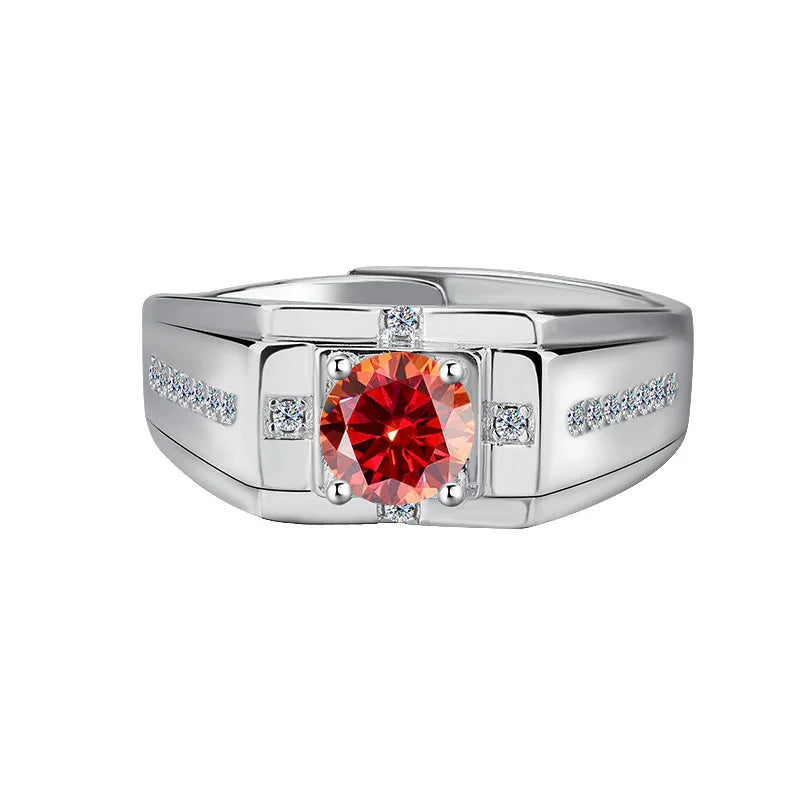 خاتم مويسانيتي فضي عالي الجودة، خاتم بلاتينيوم فارس للرجال، خاتم زفاف رجالي بسيط وأنيق