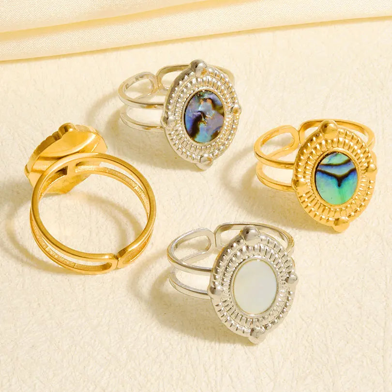 1Pc Stainless Steel Trendy Summer Geometric Sea Natural Shell Textured Chunky Open Rings Vintage Irregular Women Bagues Jewelry