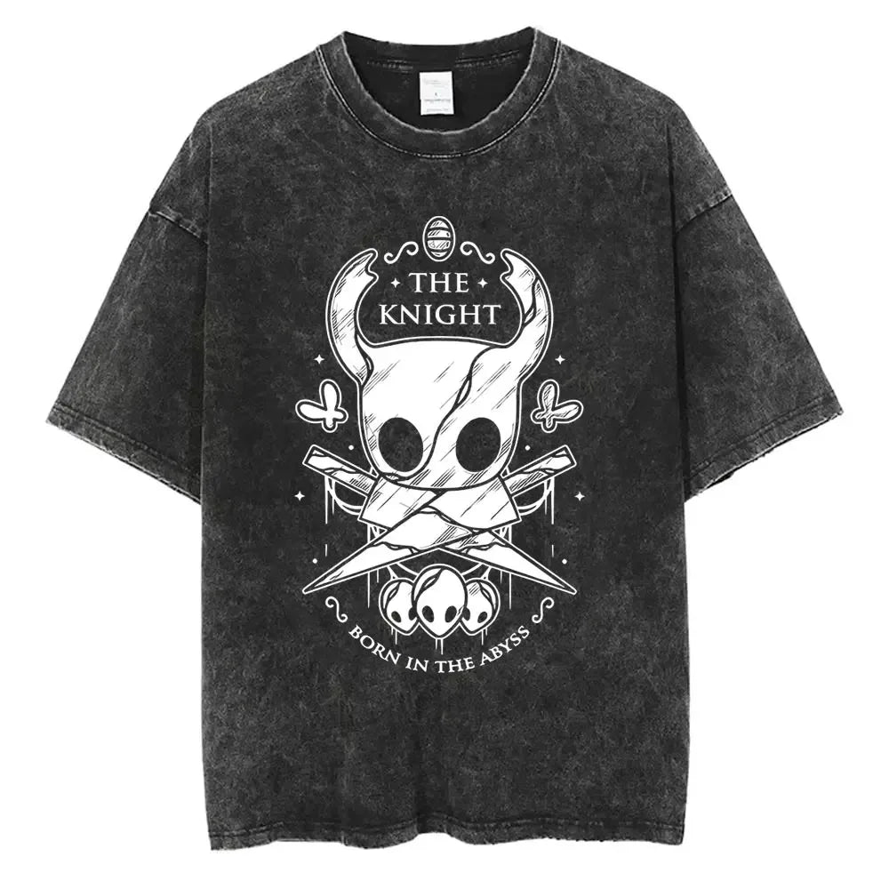 تي شيرت جرافيكي مطبوع عليه لعبة هولو نايت الكلاسيكية المغسولة للرجال والنساء، تي شيرت كاجوال من القطن بأكمام قصيرة، تي شيرت كبير الحجم للجنسين