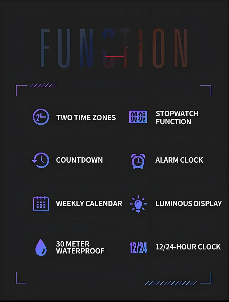 ساعة رجالية رياضية متعددة الوظائف منبه مقاومة للماء حزام سيليكون للرجال ساعات يد إلكترونية أنيقة للطلاب