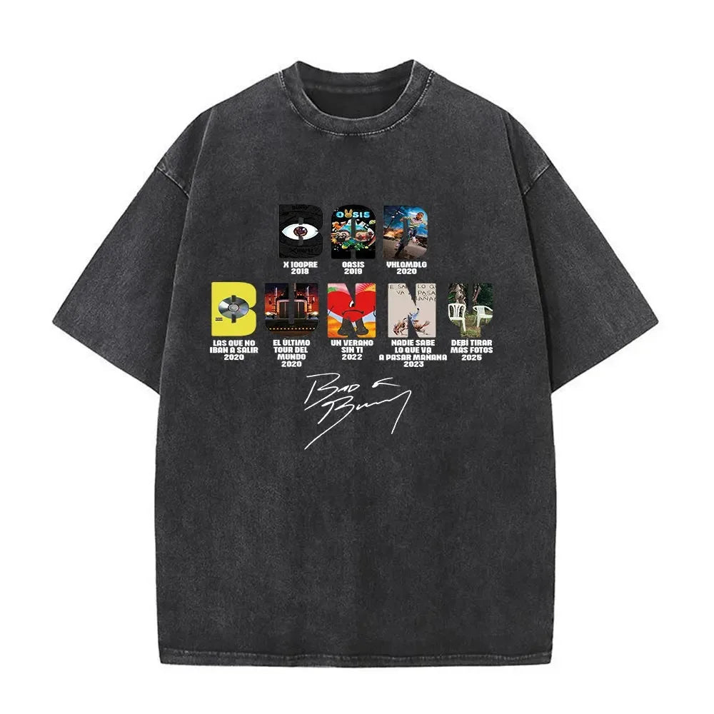ألبوم Bad Bunny كبير الحجم المغسول Debi Tirar Mas Fotos DTMF تي شيرت جرافيكي للرجال والنساء تي شيرت عتيق ملابس الهيب هوب والشارع