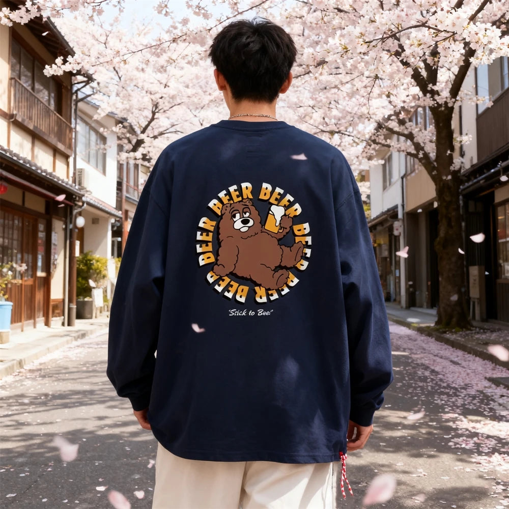 تي شيرت KUCLUT 1:1 مطبوع بأفضل جودة على الطراز الياباني، ملابس الشارع، فضفاض بأكمام طويلة، تي شيرت كبير الحجم للرجال والنساء، مصنوع من القطن بنسبة 100%