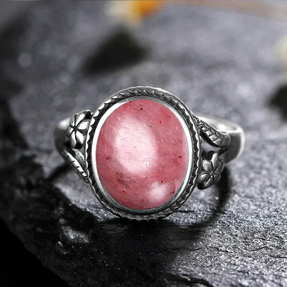 خواتم فضة إسترليني عيار 925 بتصميم عتيق، مرصعة بحجر عين النمر الطبيعي على شكل زهرة، مقاس 8×10 مم، مناسبة للرجال والنساء.